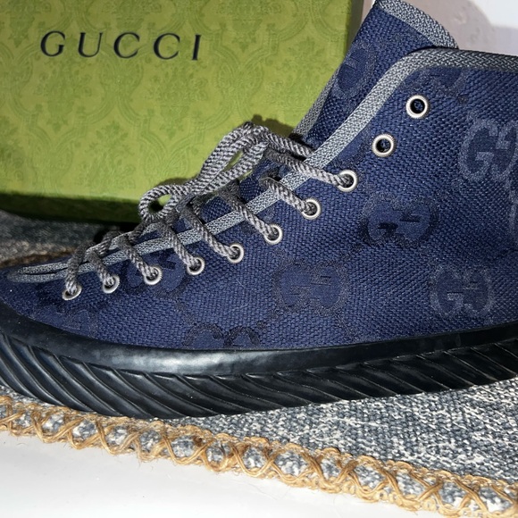 Gucci Blue Canvas Sneakers Sleek Design - Picture 2 of 4